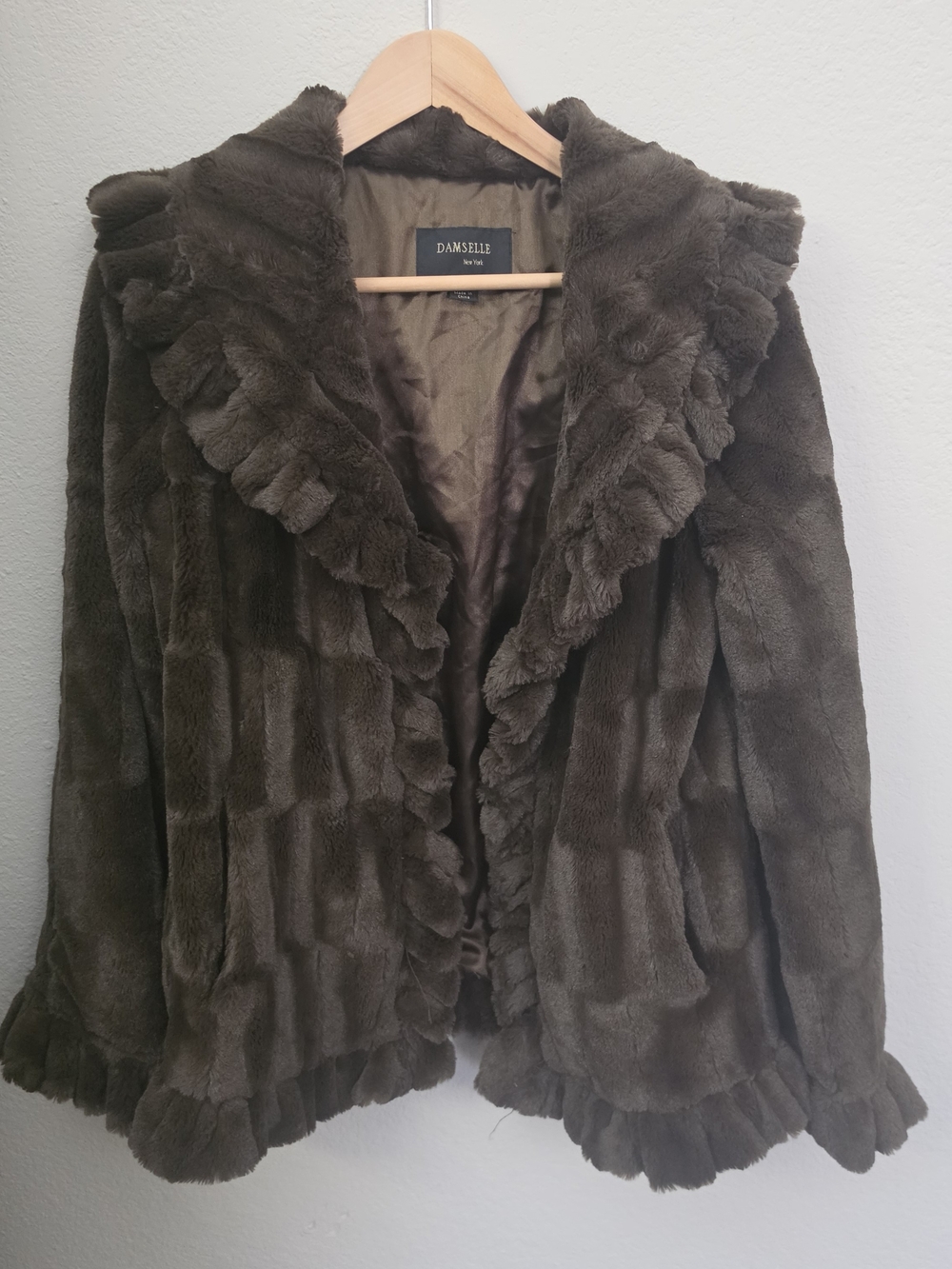 Damselle NY Faux Fur Jacket with Ruffle Trim